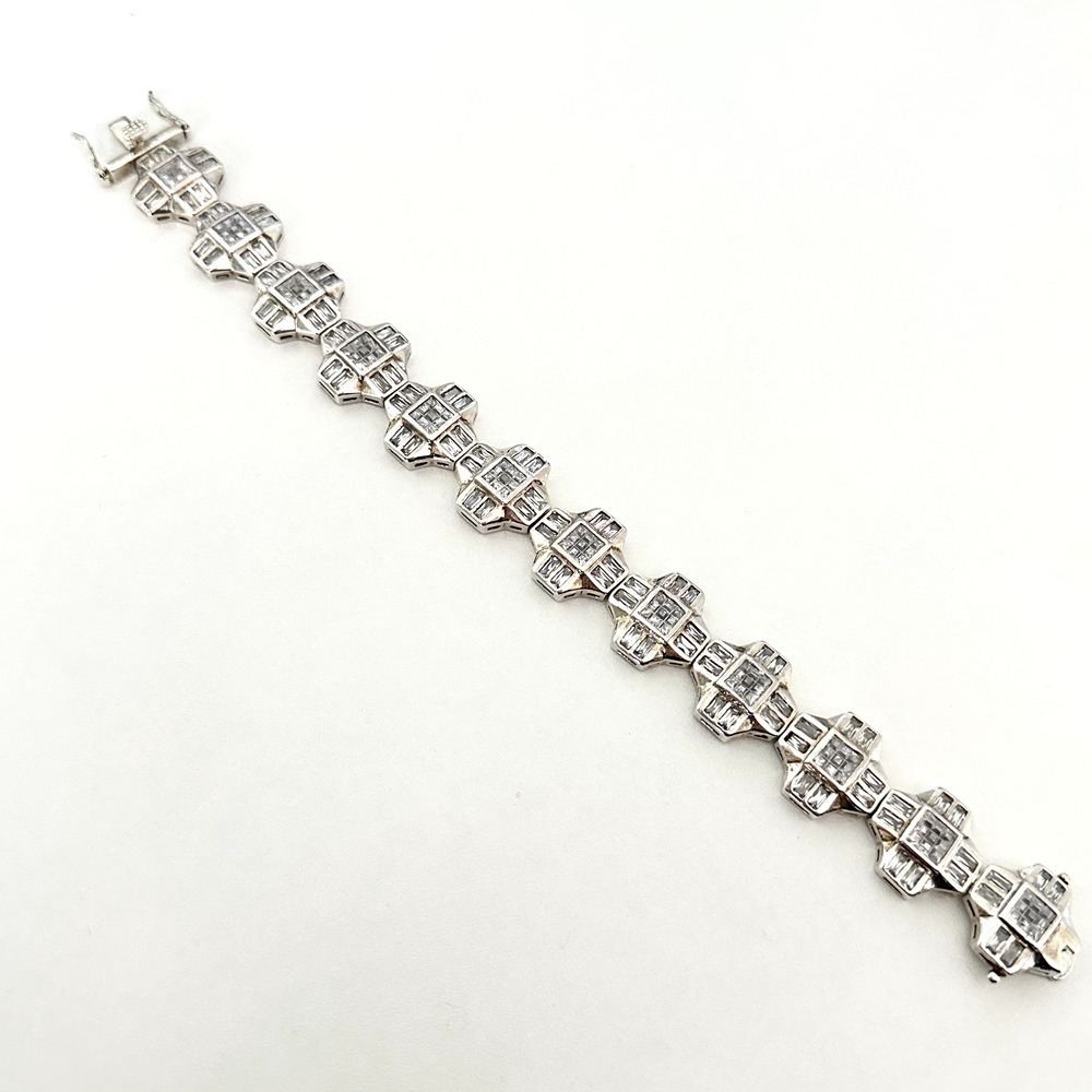 925 Sterling Silver Large Cross Clear CZ Bezel Set Heavy Chain Link Bracelet 8"